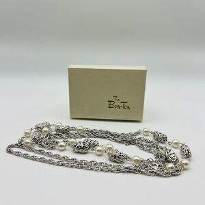 Sarah Coventry Silver Multi Strand Necklace Filigree Beads Pearls